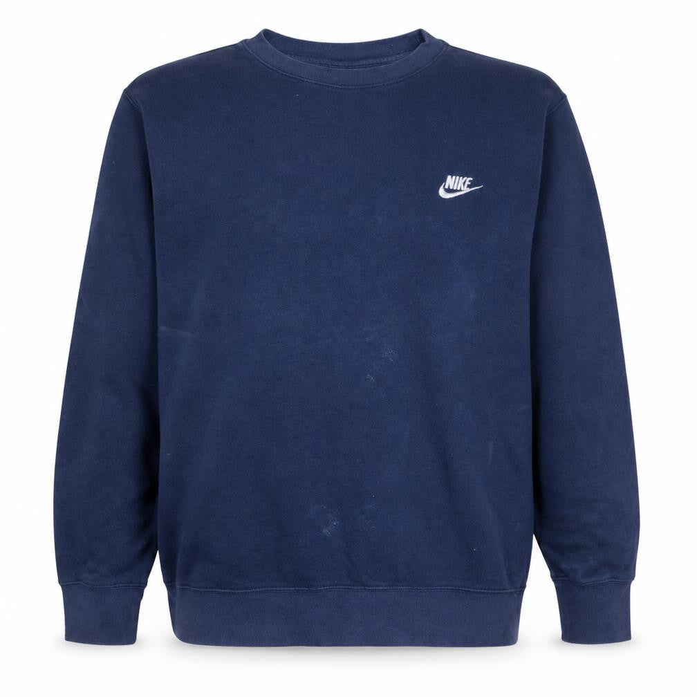 Front view of Nike Men's Blue L Fleece Pullover Sweatshirt Crew Neck Logo