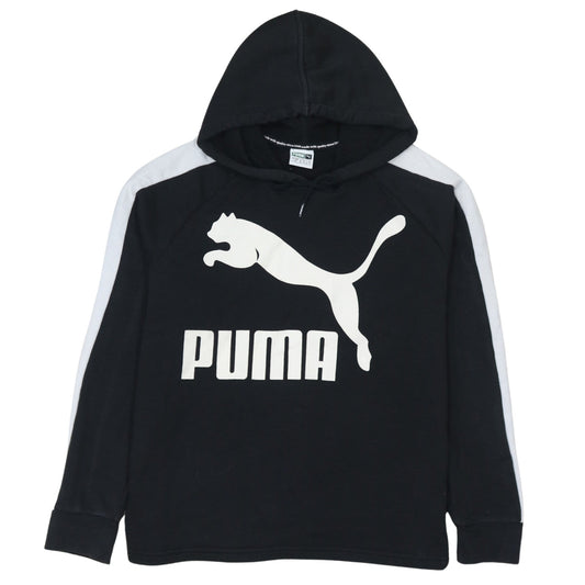 Puma Women's Black Logo Pullover Hoodie Size 14 Lined Cotton Blend