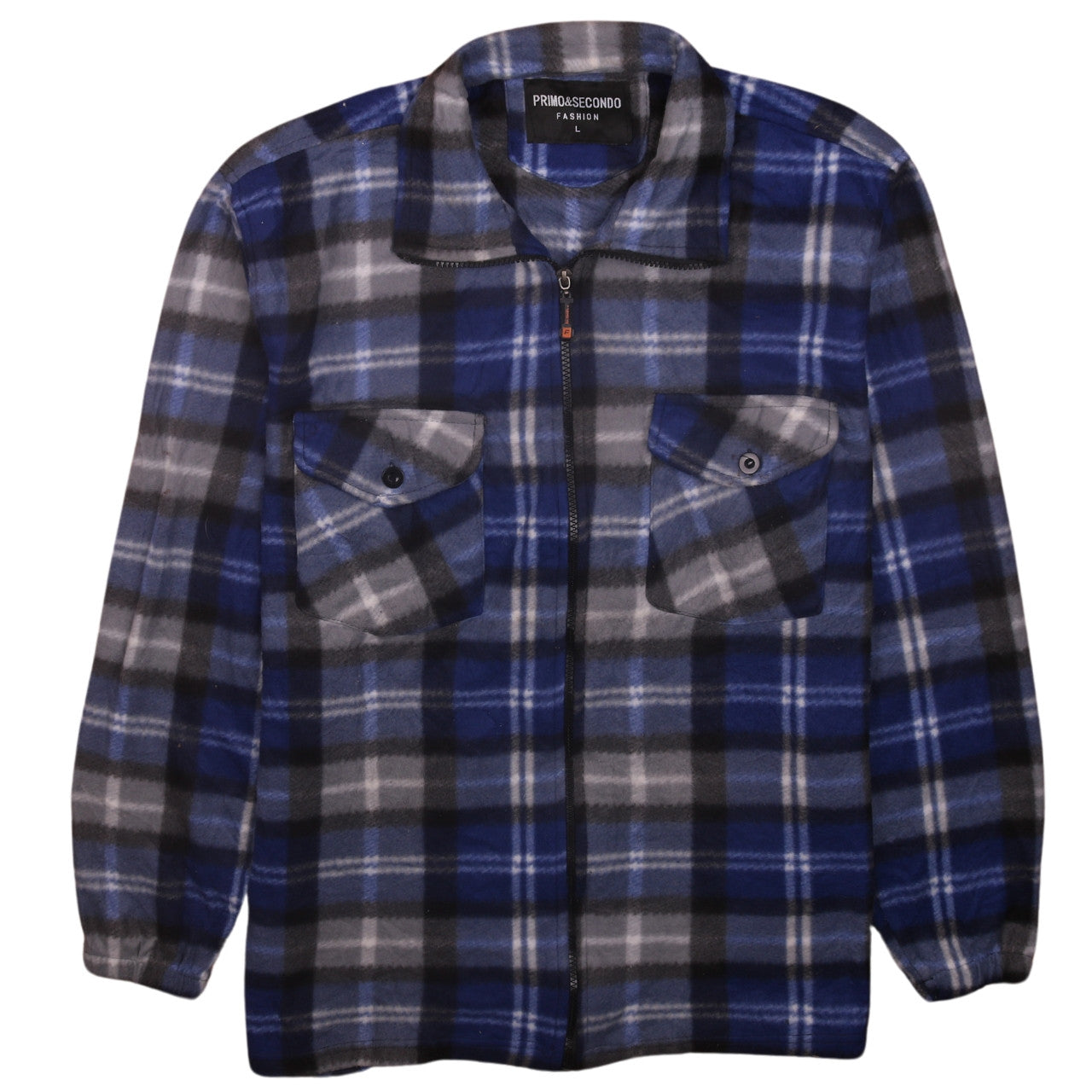 Primo & Secondo Men's Blue Plaid Fleece Zip Shirt Jacket L