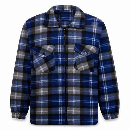 Front view of Primo & Secondo Men's Blue Plaid Fleece Zip Shirt Jacket L