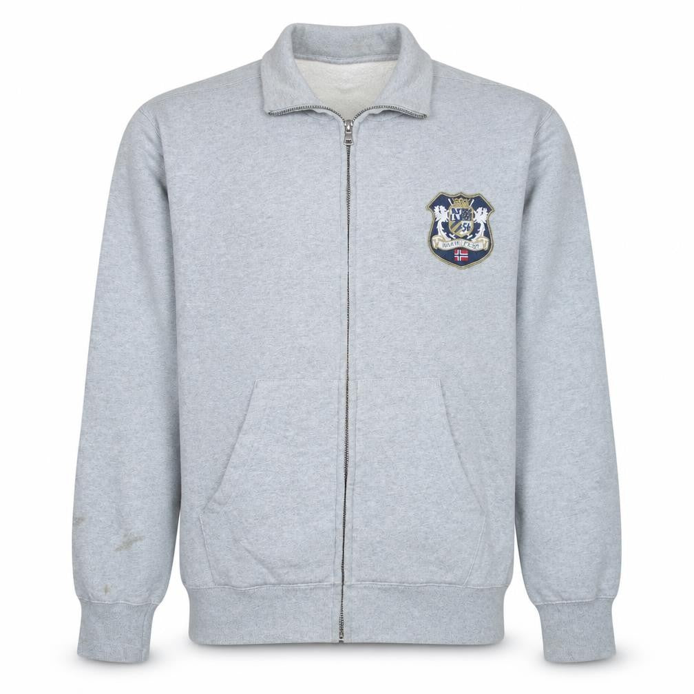 Front view of Napapijri Men's Grey XXL Full Zip Sweatshirt with Logo Crest