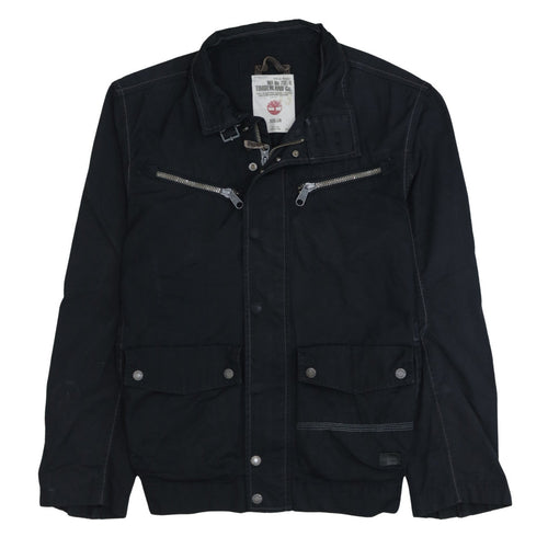 Timberland Men’s Black Biker Jacket L Canvas Full Zip Outdoor Style