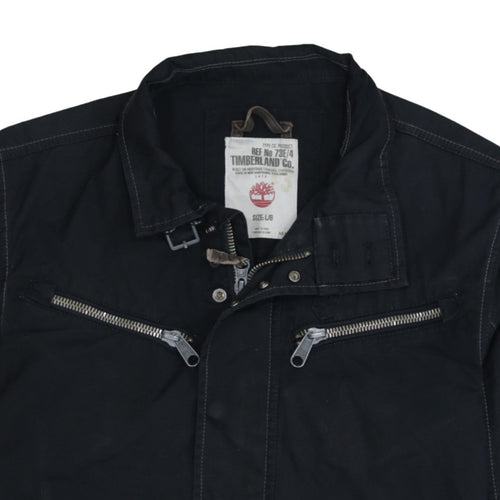 Timberland Men’s Black Biker Jacket L Canvas Full Zip Outdoor Style