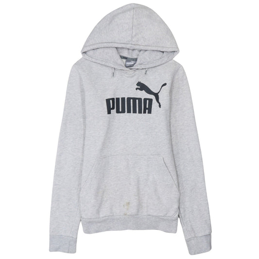 Puma Women Grey Hooded Pullover Hoodie UK 8 with Logo Print