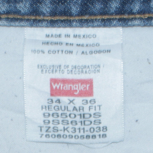 Wrangler Men's Blue Regular Fit Straight Leg Jeans 34x36