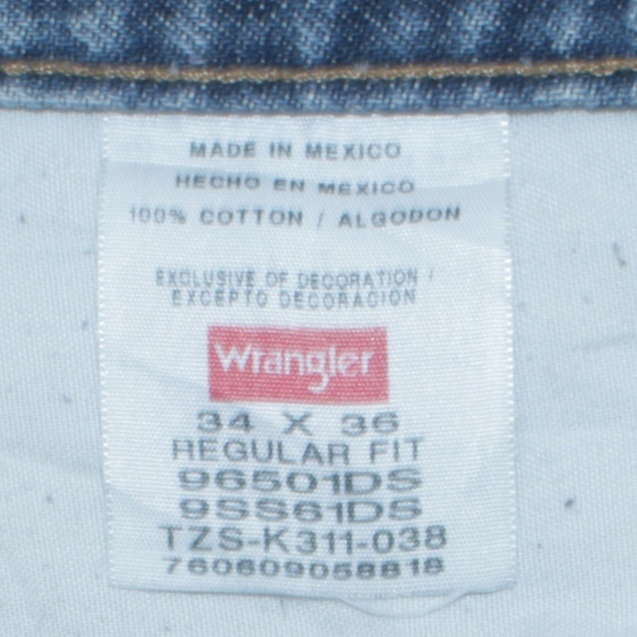 Wrangler Men's Blue Regular Fit Straight Leg Jeans 34x36