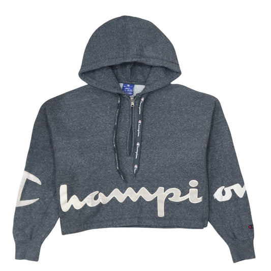Champion Women’s Grey 1/4 Zip Hoodie Small Cotton Logo Print