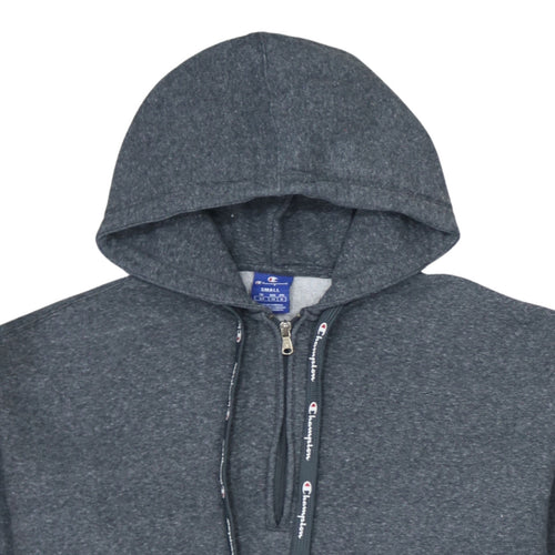 Champion Women’s Grey 1/4 Zip Hoodie Small Cotton Logo Print