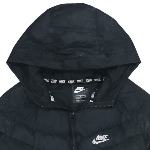 Nike Boys Black Hooded Puffer Jacket Size L 147-158cm Winter Coat