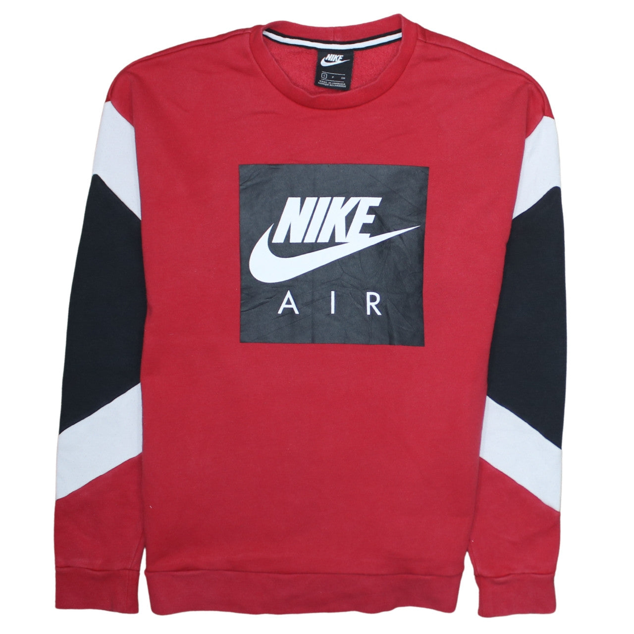 Nike Men Red Black White Crew Neck Logo Sweatshirt S Regular Fit