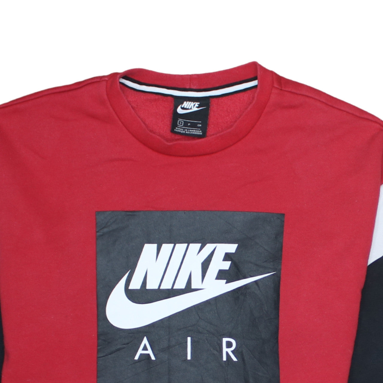 Nike Men Red Black White Crew Neck Logo Sweatshirt S Regular Fit