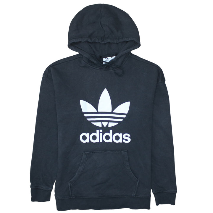 Adidas Womens Black Pullover Hoodie Size 10 Cotton Logo Casual