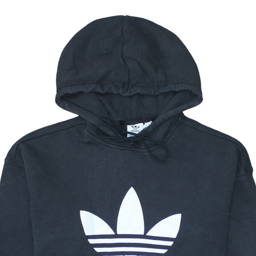 Adidas Womens Black Pullover Hoodie Size 10 Cotton Logo Casual