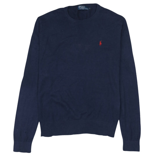 Ralph Lauren Men's Blue Cotton Crew Neck Jumper Size L