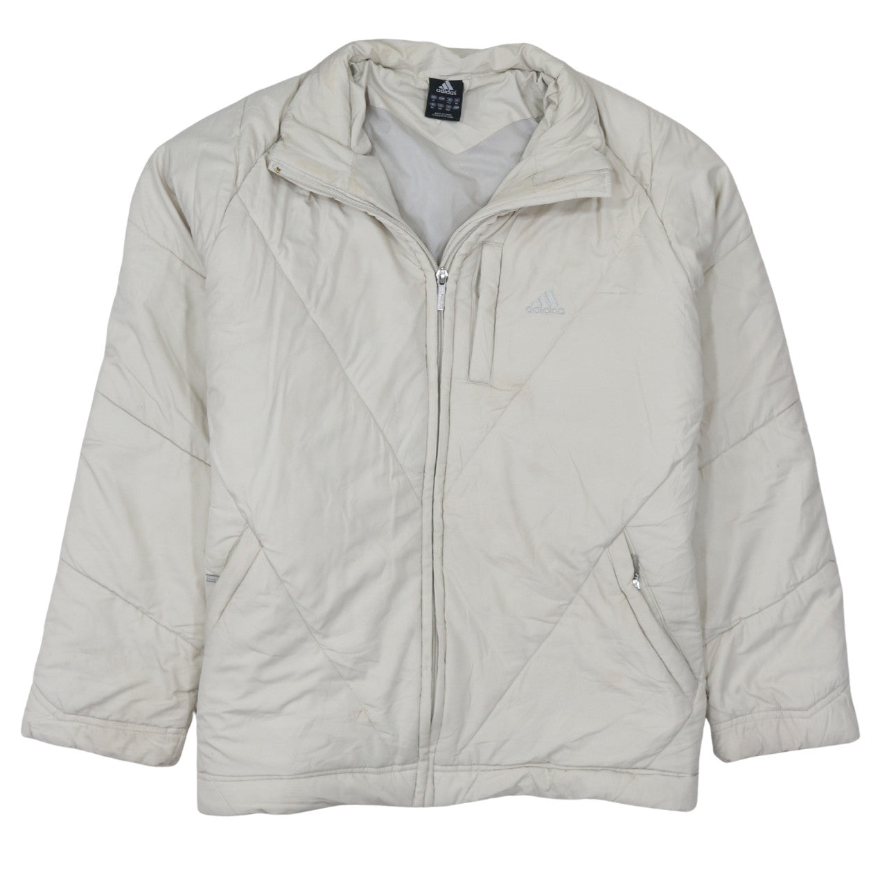 Adidas Women Ivory Quilted Puffer Jacket Size 16 Regular Fit