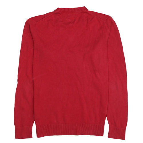 Tommy Hilfiger Men's Red V-Neck Cotton Pullover Jumper Size S