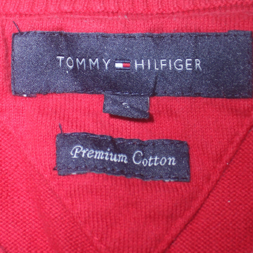 Tommy Hilfiger Men's Red V-Neck Cotton Pullover Jumper Size S