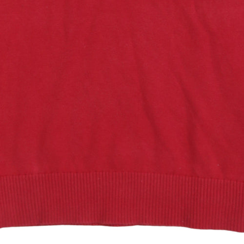 Tommy Hilfiger Men's Red V-Neck Cotton Pullover Jumper Size S