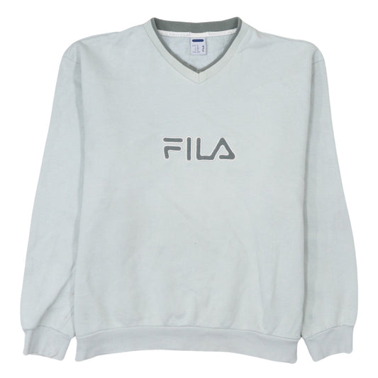 Fila Men's Grey V-Neck Pullover Sweatshirt M Classic Sportswear