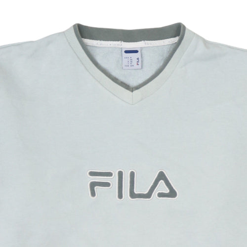 Fila Men's Grey V-Neck Pullover Sweatshirt M Classic Sportswear
