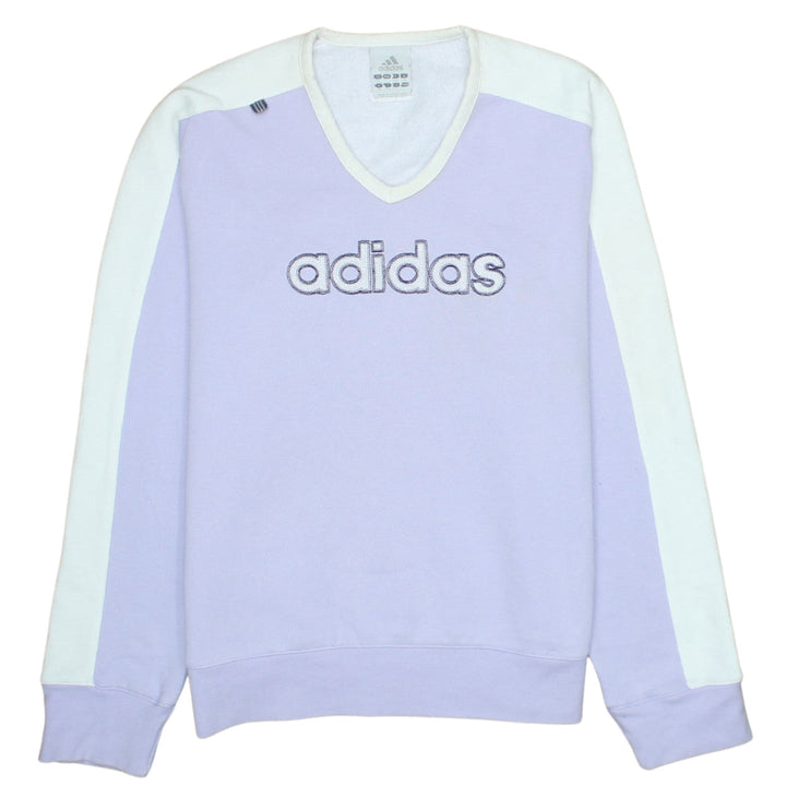Adidas Women Purple White V-Neck Pullover Sweatshirt Size 12