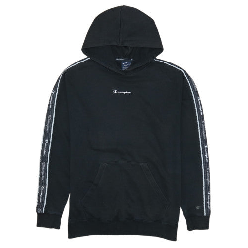 Champion Men's Black Small Pullover Hoodie with Logo Tape Detail
