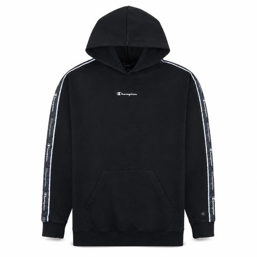 Champion Men's Black Small Pullover Hoodie with Logo Tape Detail