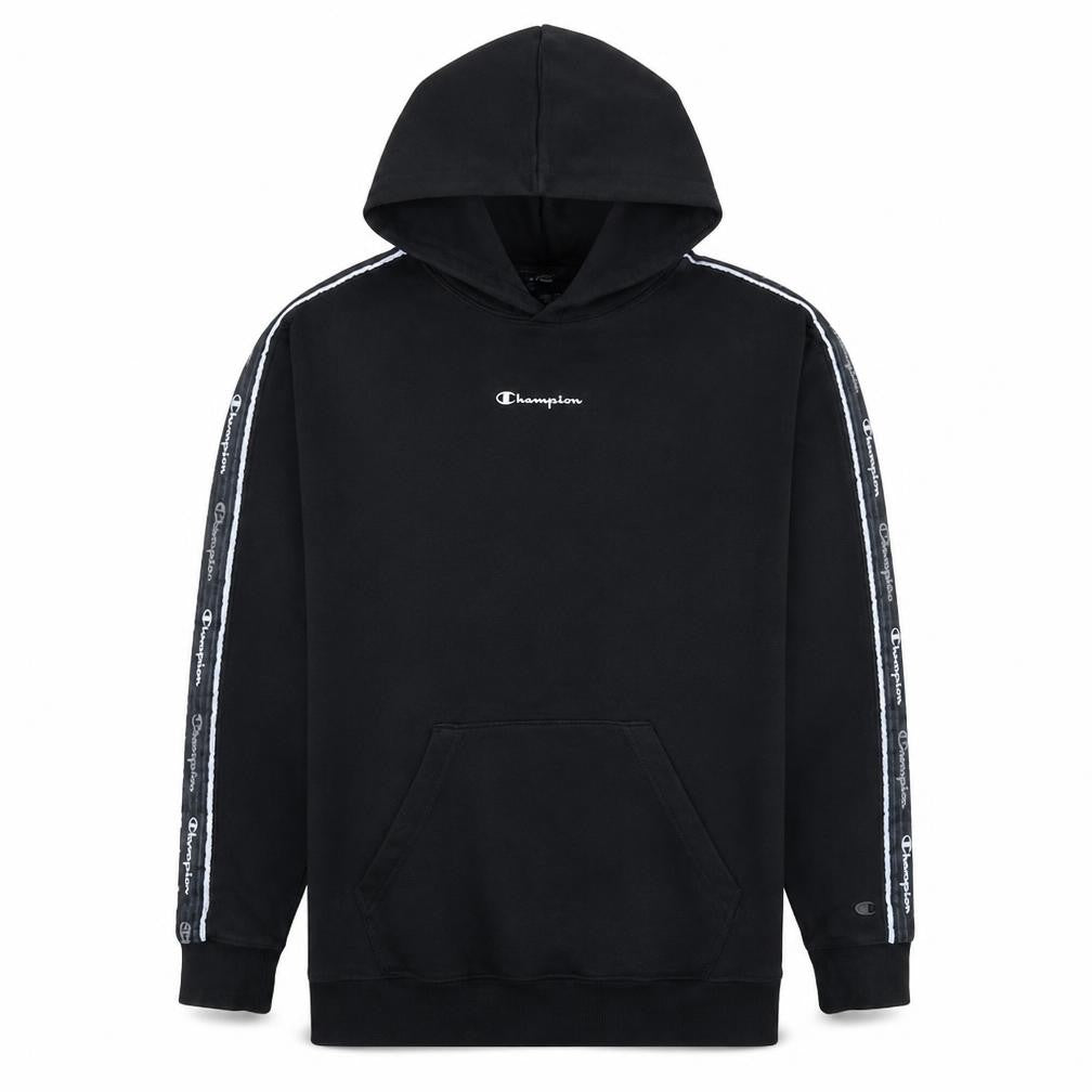Champion Men's Black Small Pullover Hoodie with Logo Tape Detail