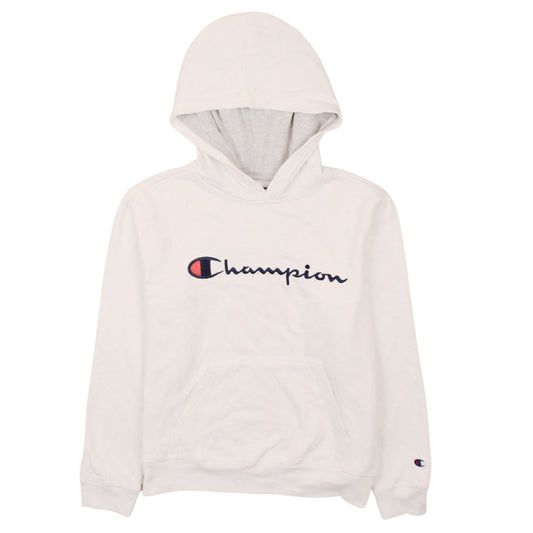 Champion Women White Pullover Hoodie L Logo Embroidered Sweatshirt