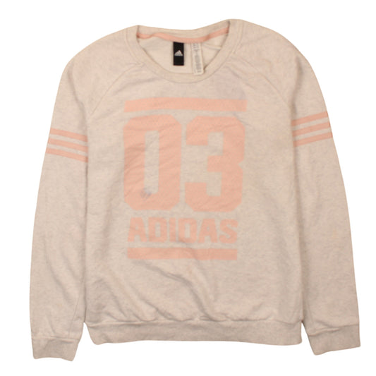 Adidas Women Beige Crew Neck 03 Graphic Pullover Sweatshirt Size L