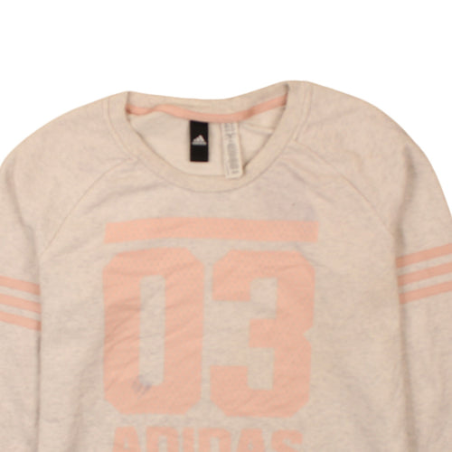 Adidas Women Beige Crew Neck 03 Graphic Pullover Sweatshirt Size L