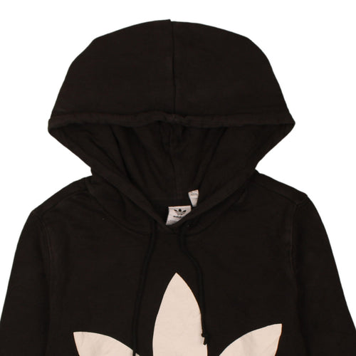 Adidas Women Black Hooded Pullover Hoodie UK 12 Logo Print Cotton Blend