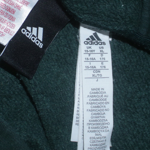Adidas Boys Green Pullover Hoodie 15-16 Years Logo Print Sweatshirt