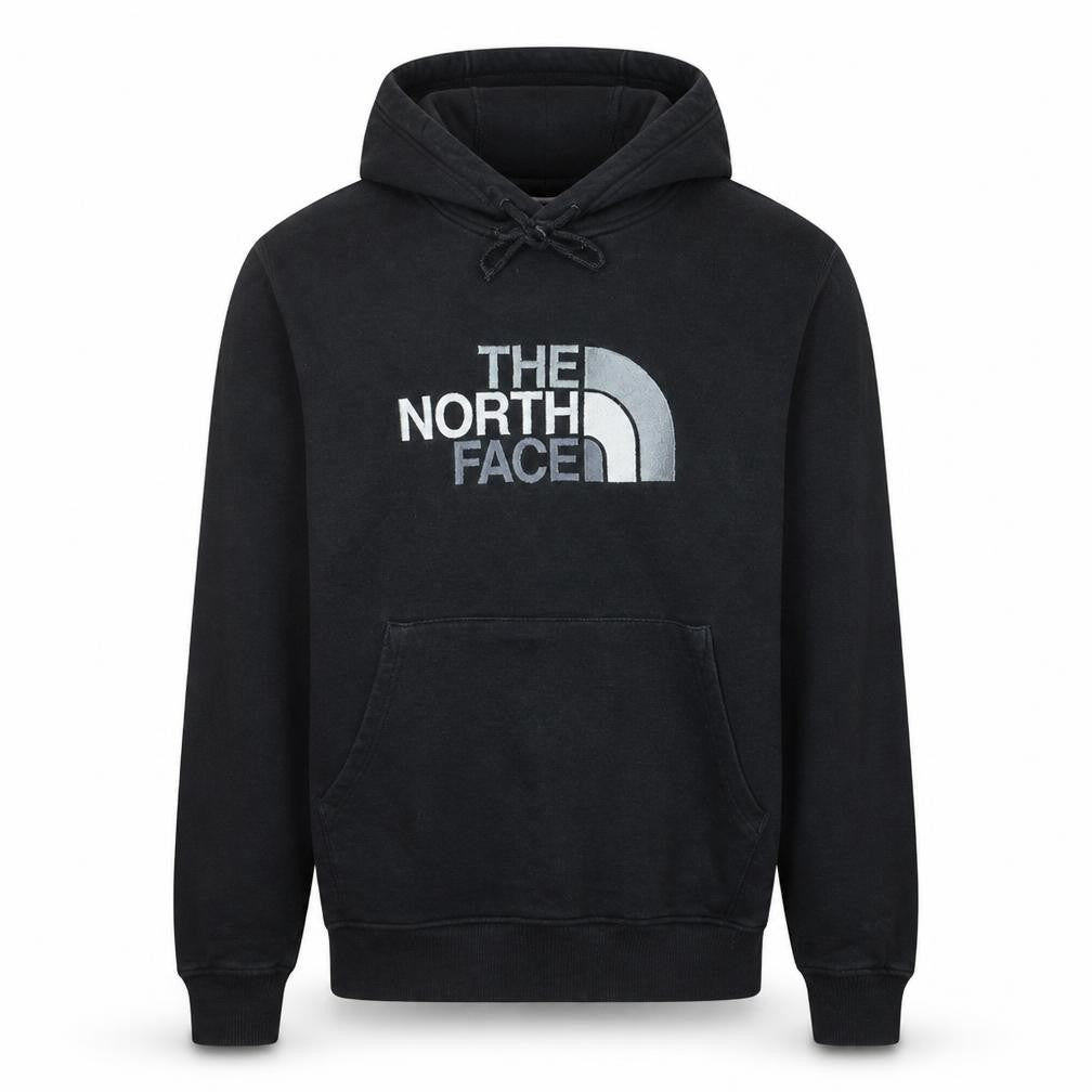 Front view of The North Face Men’s Black Pullover Hoodie, size S, Cotton Outdoor