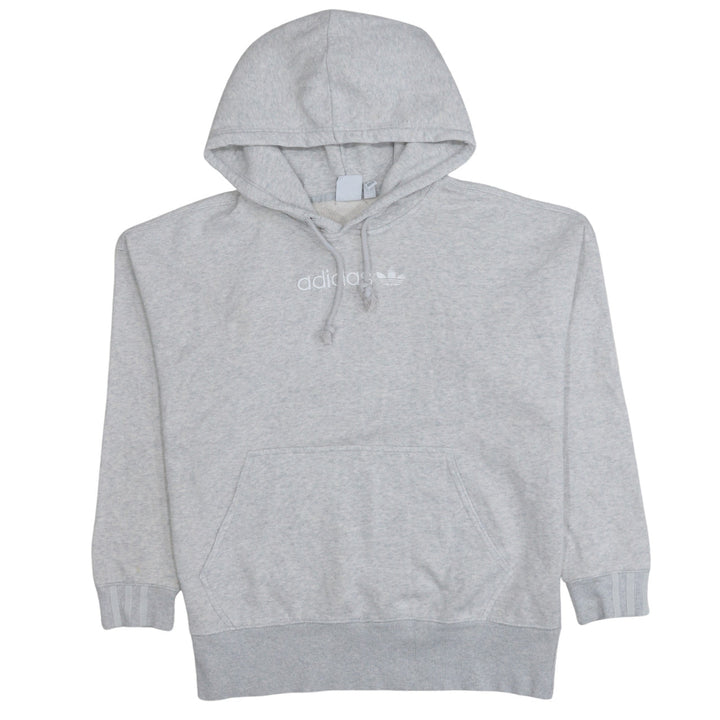 Adidas Women Grey Pullover Hoodie Small Logo Hooded Sweatshirt