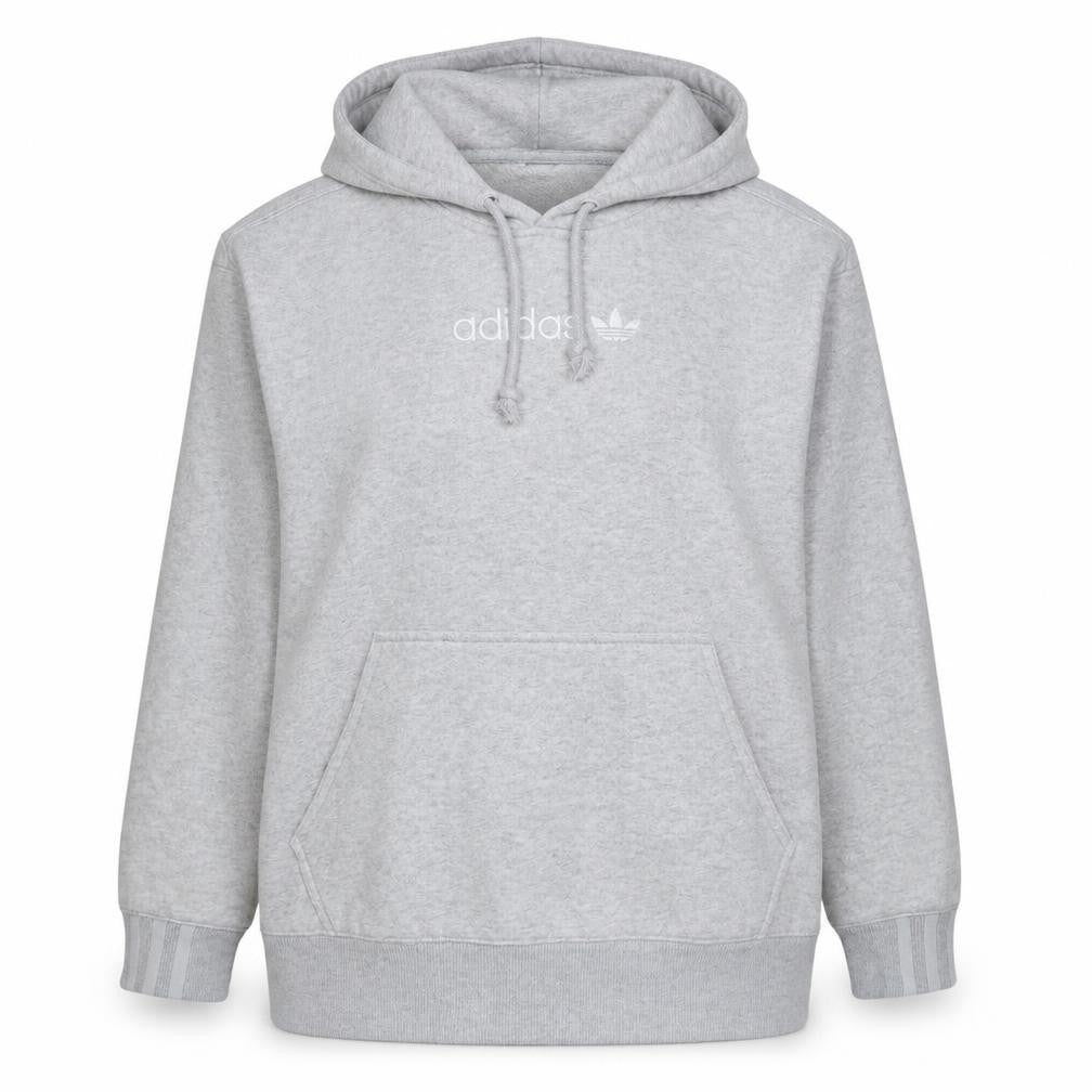 Front view of Adidas Women Grey Pullover Hoodie Small Logo Hooded Sweatshirt