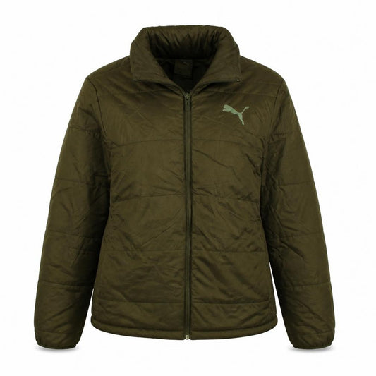 Front view of Puma women’s green puffer jacket, size UK 10, lightweight quilted coat
