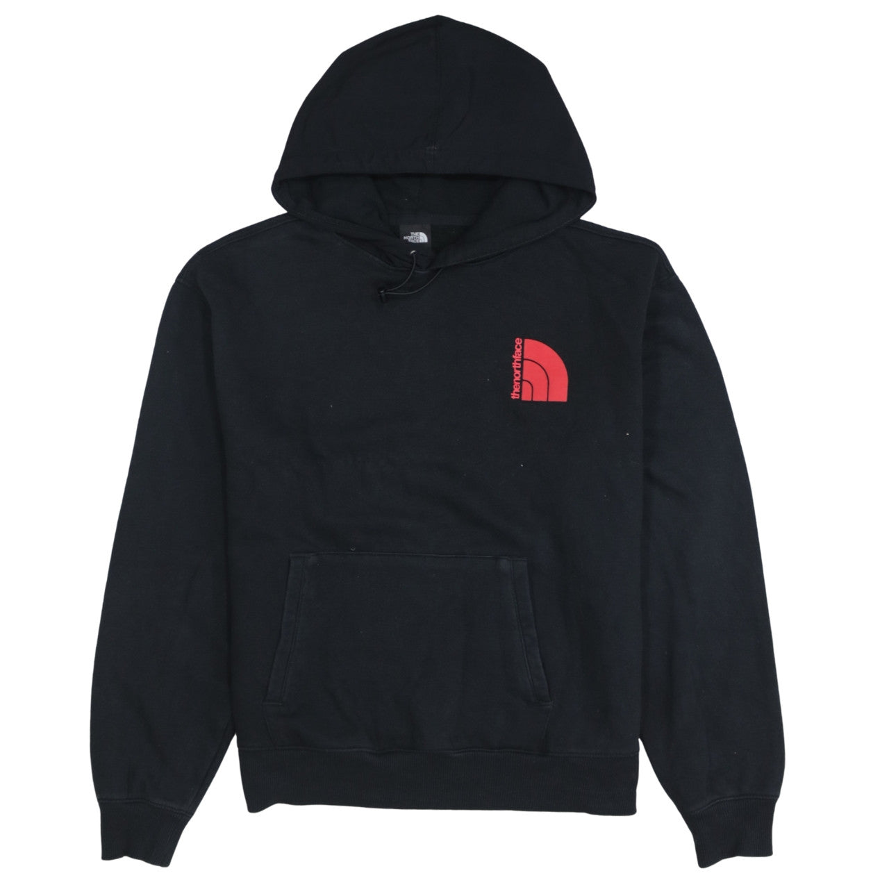 The North Face Womens Black Pullover Hoodie Small Red Logo Cotton Blend
