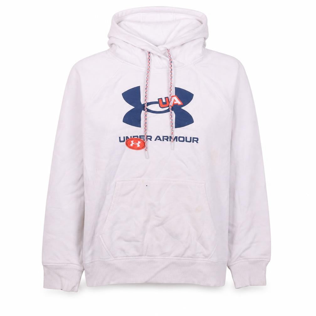 Under Armour Womens White Pullover Hoodie Size L Loose Fit UA Logo