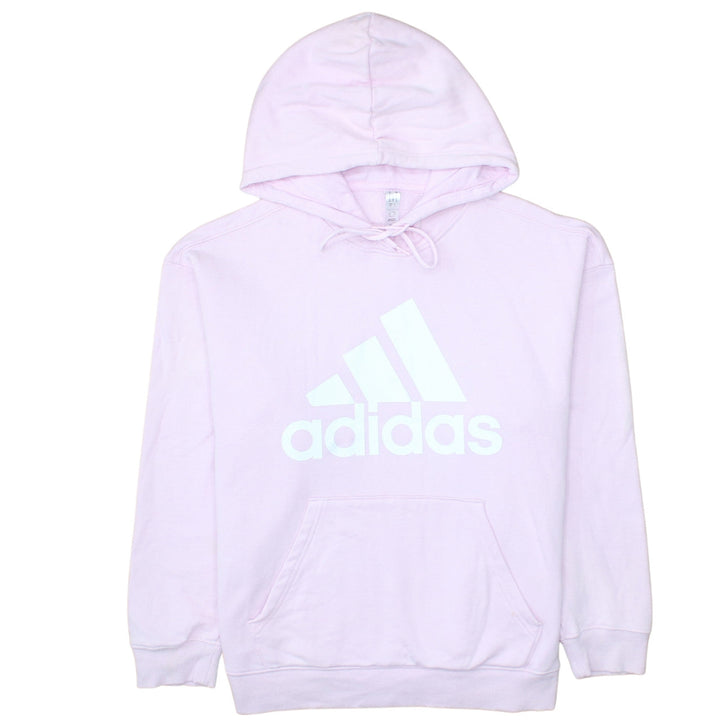 Adidas Women Pink Pullover Hoodie Small Logo Print Lined Hooded