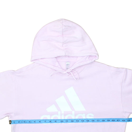 Adidas Women Pink Pullover Hoodie Small Logo Print Lined Hooded