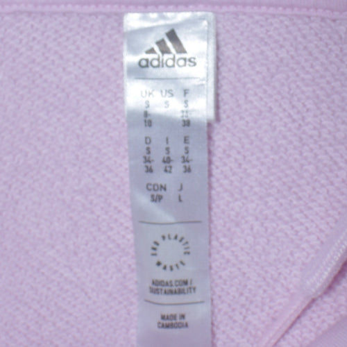 Adidas Women Pink Pullover Hoodie Small Logo Print Lined Hooded