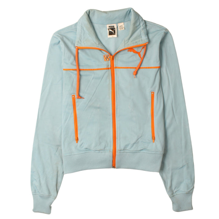 Puma Women’s Blue Full Zip Hoodie XS Orange Trim Athletic Fit