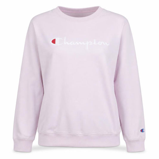Front view of Champion Women's Pink Crew Neck Pullover Sweatshirt Large