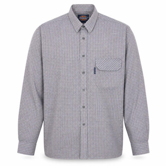 Front view of Dickies Men Blue Check Long Sleeve Cotton Button-Up Shirt M 15.5