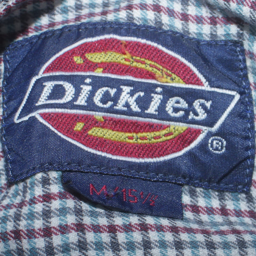 Dickies Men Blue Check Long Sleeve Cotton Button-Up Shirt M 15.5