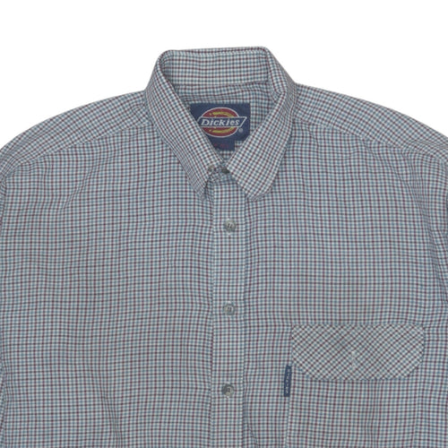 Dickies Men Blue Check Long Sleeve Cotton Button-Up Shirt M 15.5