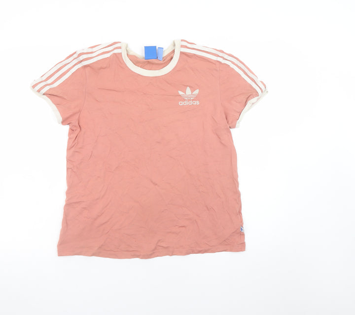Adidas Womens Pink Ringer T-Shirt Size 8 Casual Cotton