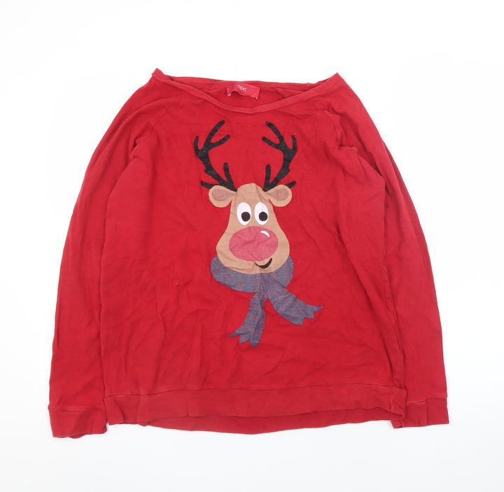 Next Women's Red Reindeer Christmas Long Sleeve T-Shirt UK 16