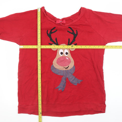Next Women's Red Reindeer Christmas Long Sleeve T-Shirt UK 16